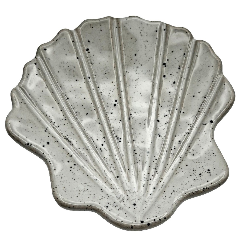 Beachly Ceramic Seashell Tray Speckled Grey Coastal Jewelry Dish Trinket Holder